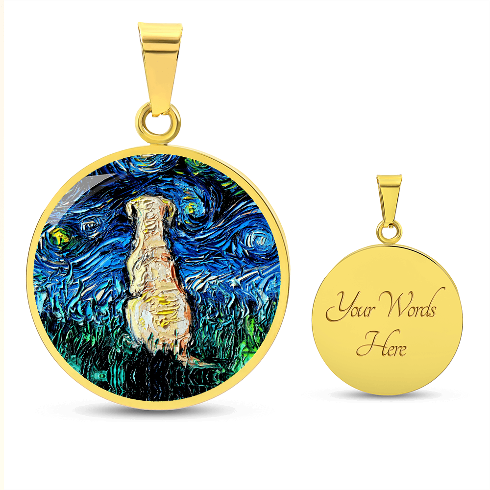 Yellow Labrador Back Starry Night Round Necklace