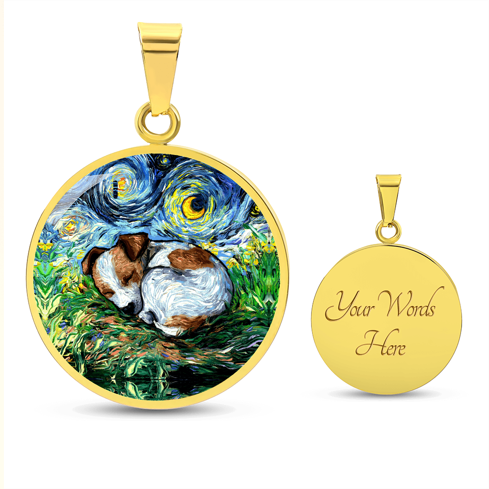 Sleeping Jack Russell Terrier Starry Night Round Necklace