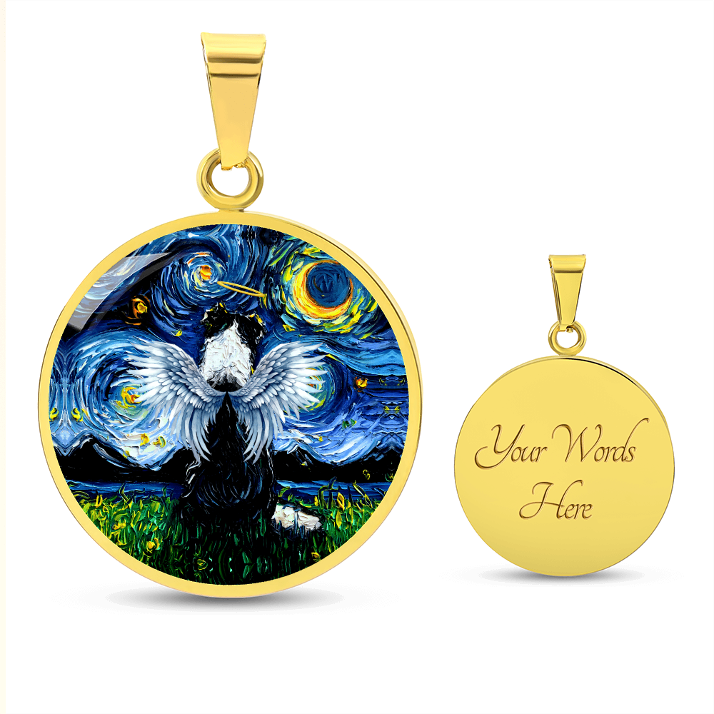 Angel Border Collie Starry Night Round Necklace