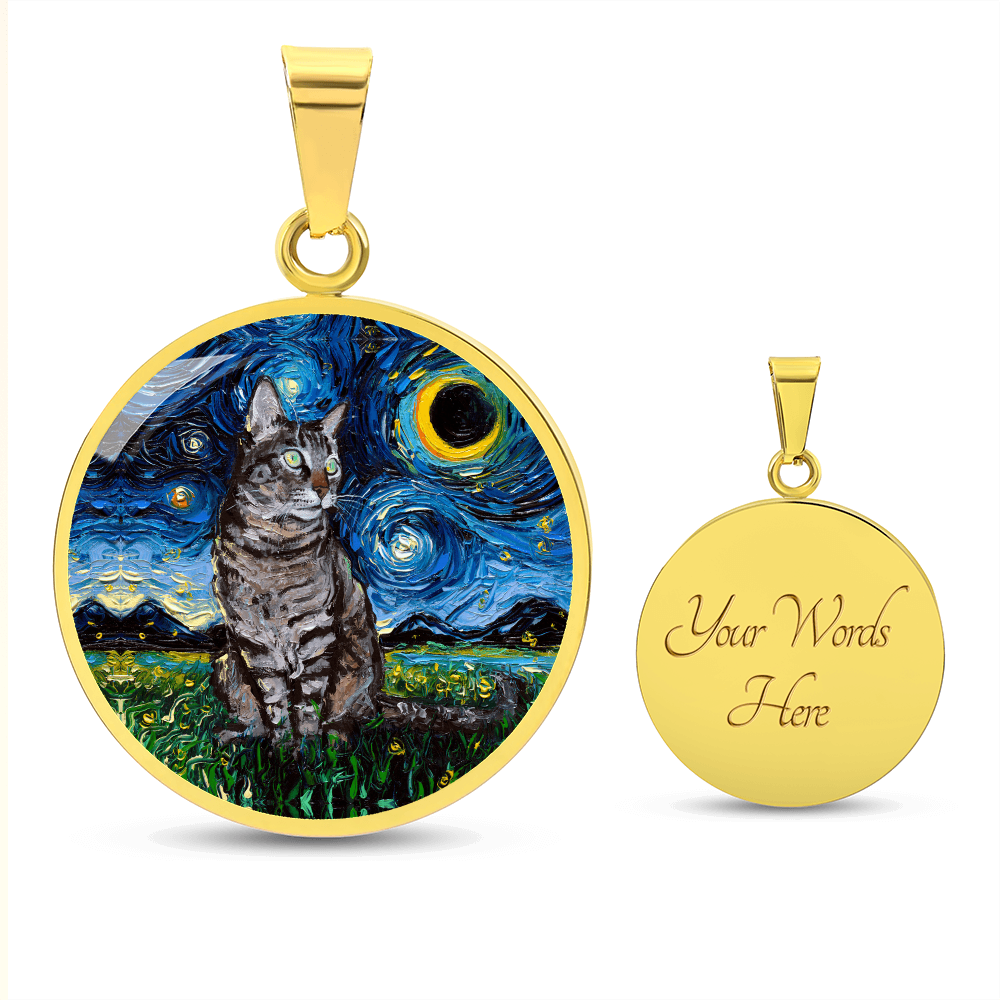 Tabby Cat Starry Night Round Necklace