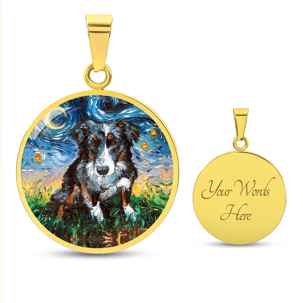 Australian Shepherd Starry Night Round Necklace