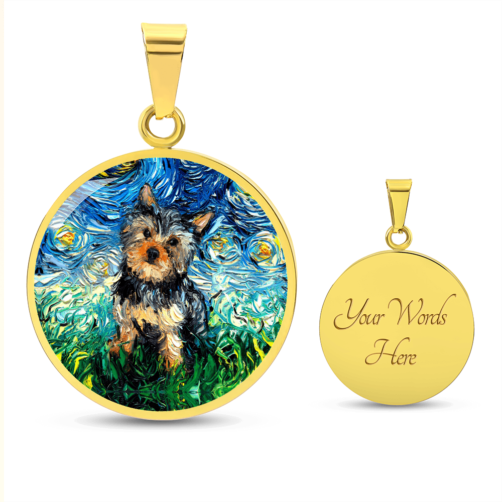 Yorkshire Terrier Starry Night Round Necklace