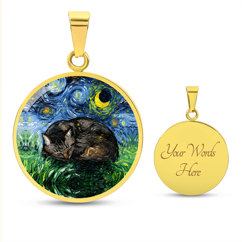 Sleeping Brown Tabby Starry Night Round Necklace
