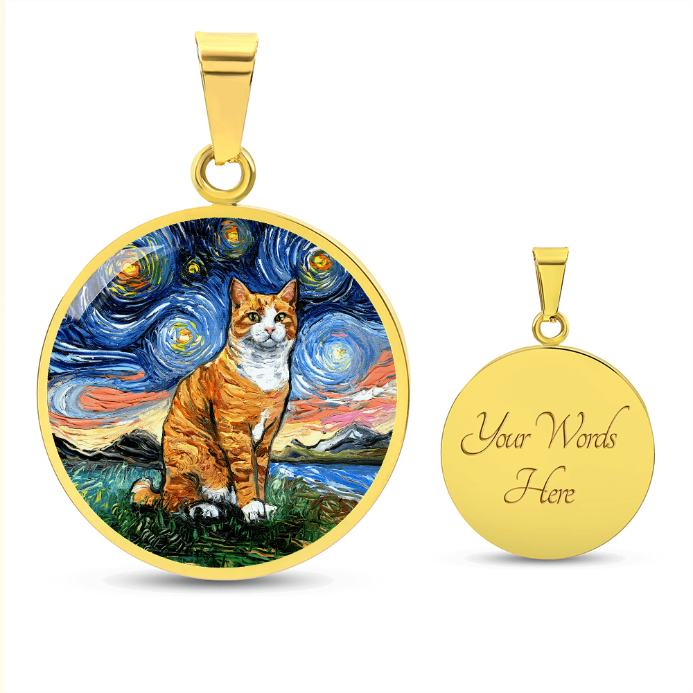 Orange Tuxedo Tabby Starry Night Round Pendant