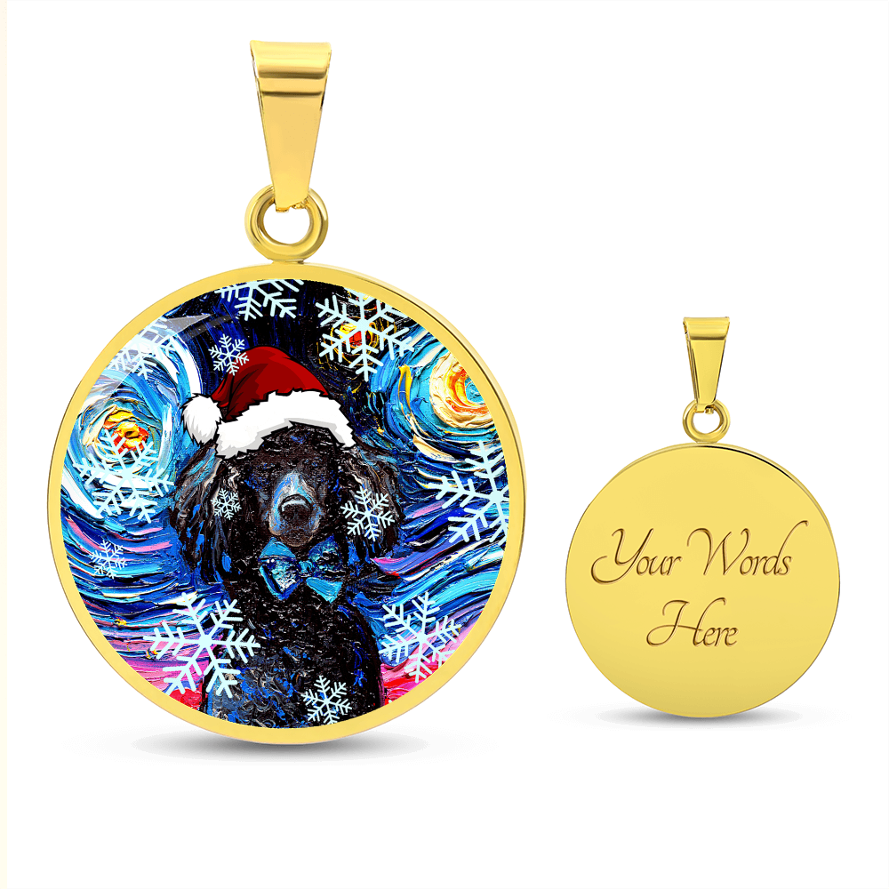 Santa Black Poodle Starry Night Round Necklace