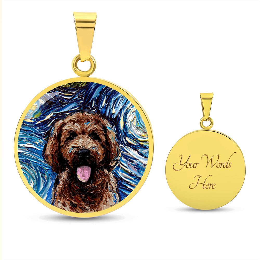 Chocolate Goldendoodle Starry Night Round Necklace