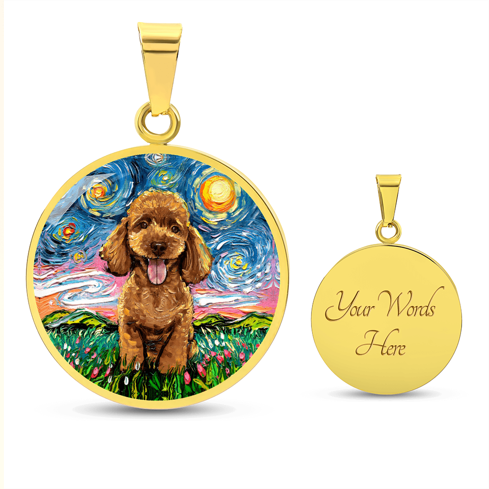 Apricot Poodle Puppy Starry Night Round Necklace