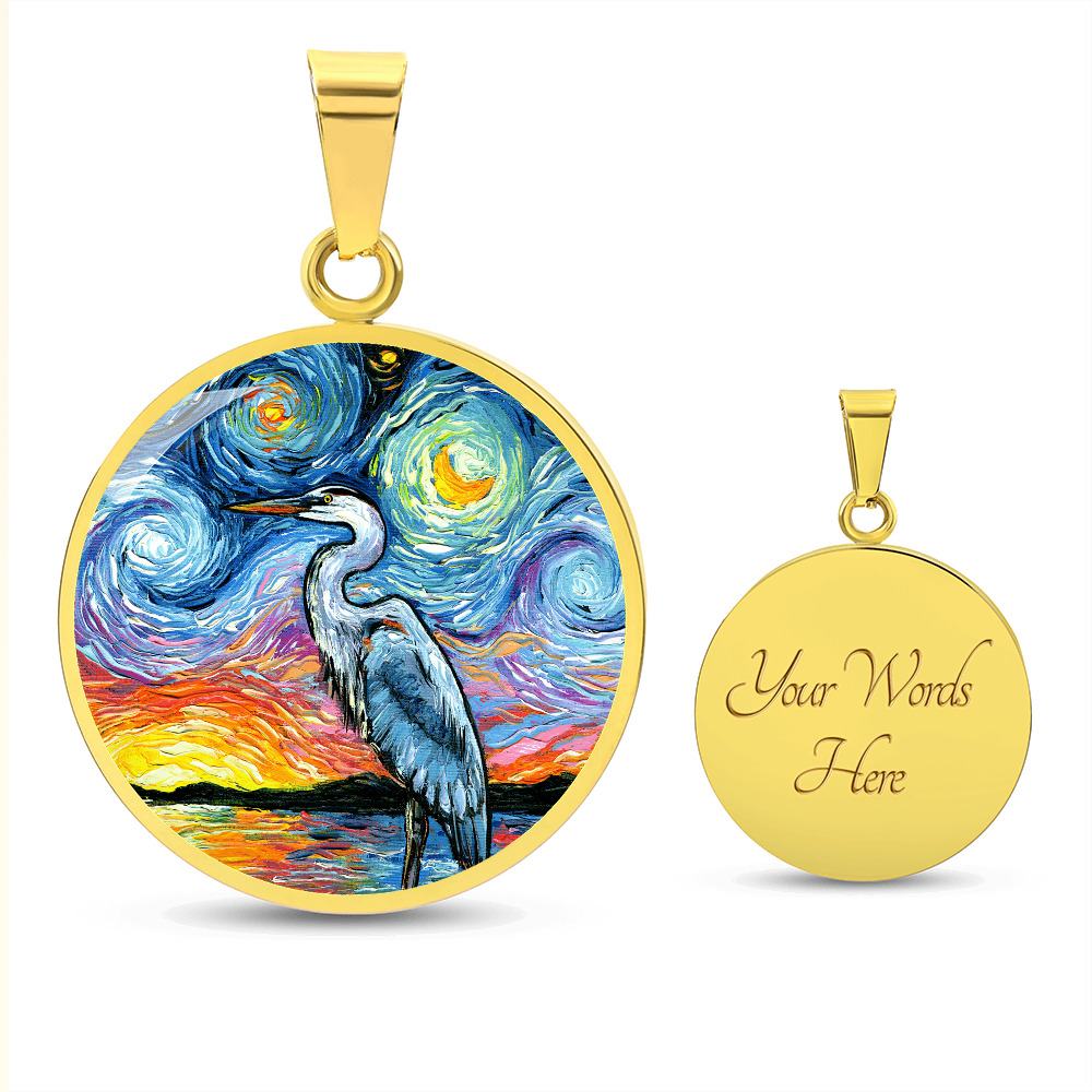 Blue Heron Starry Night Round Necklace