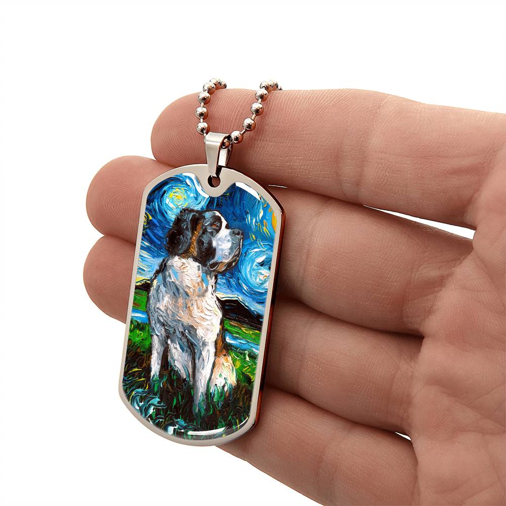 Saint Bernard Starry Night Dog Tag Necklace