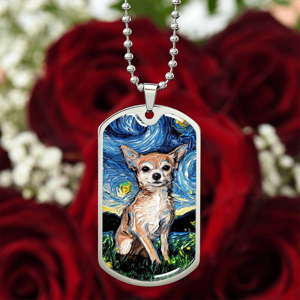 Chihuahua Starry Night Dog Tag Necklace