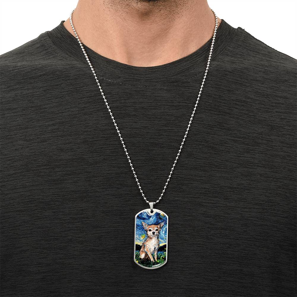 Chihuahua Starry Night Dog Tag Necklace