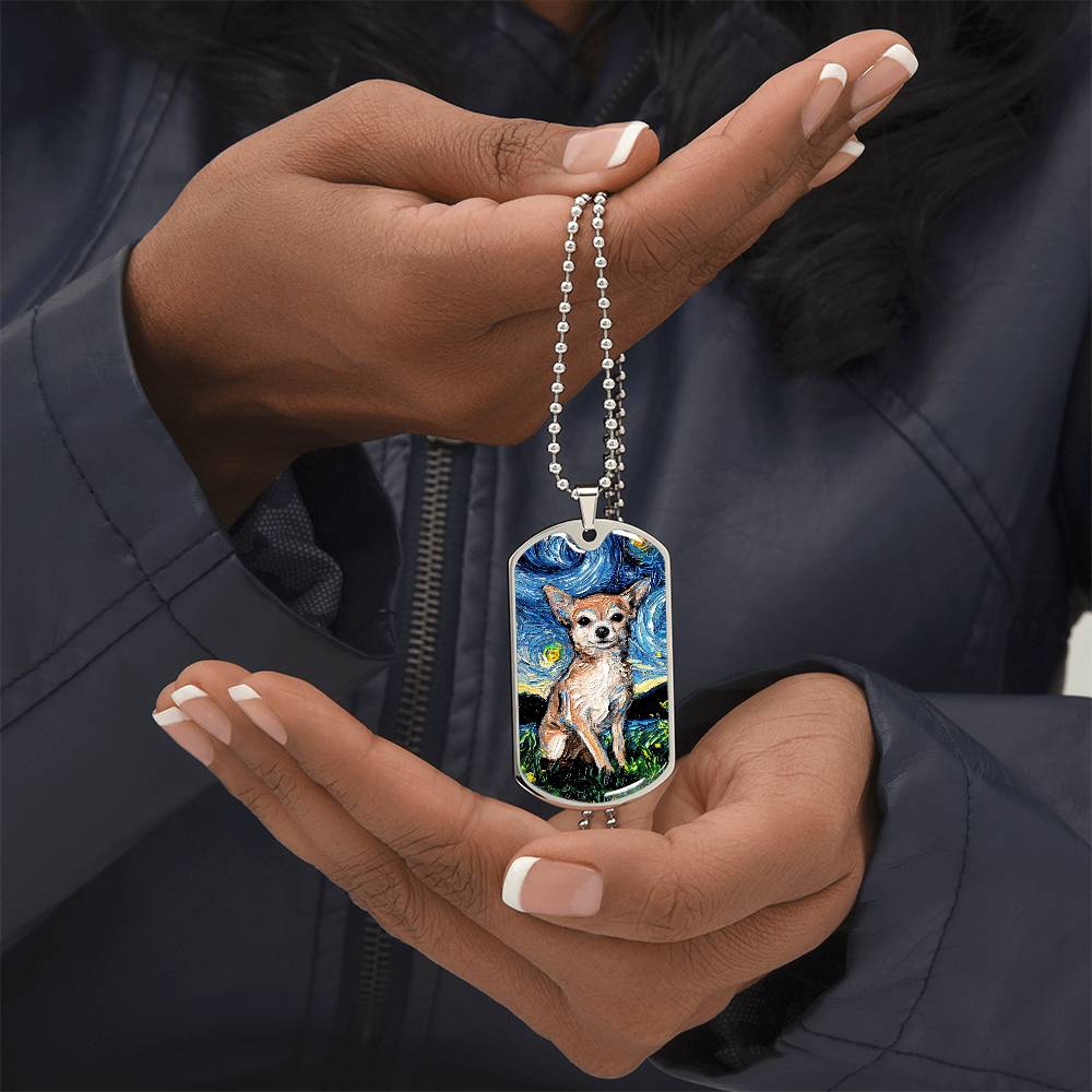 Chihuahua Starry Night Dog Tag Necklace