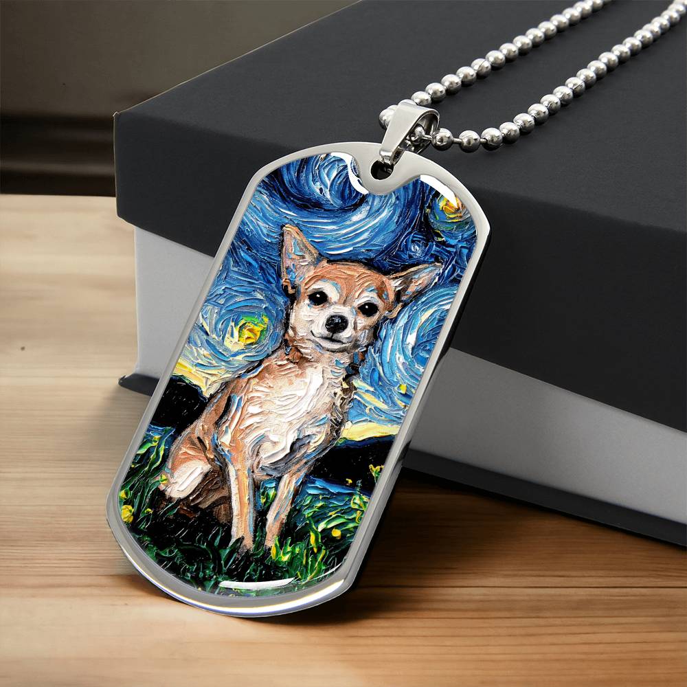 Chihuahua Starry Night Dog Tag Necklace