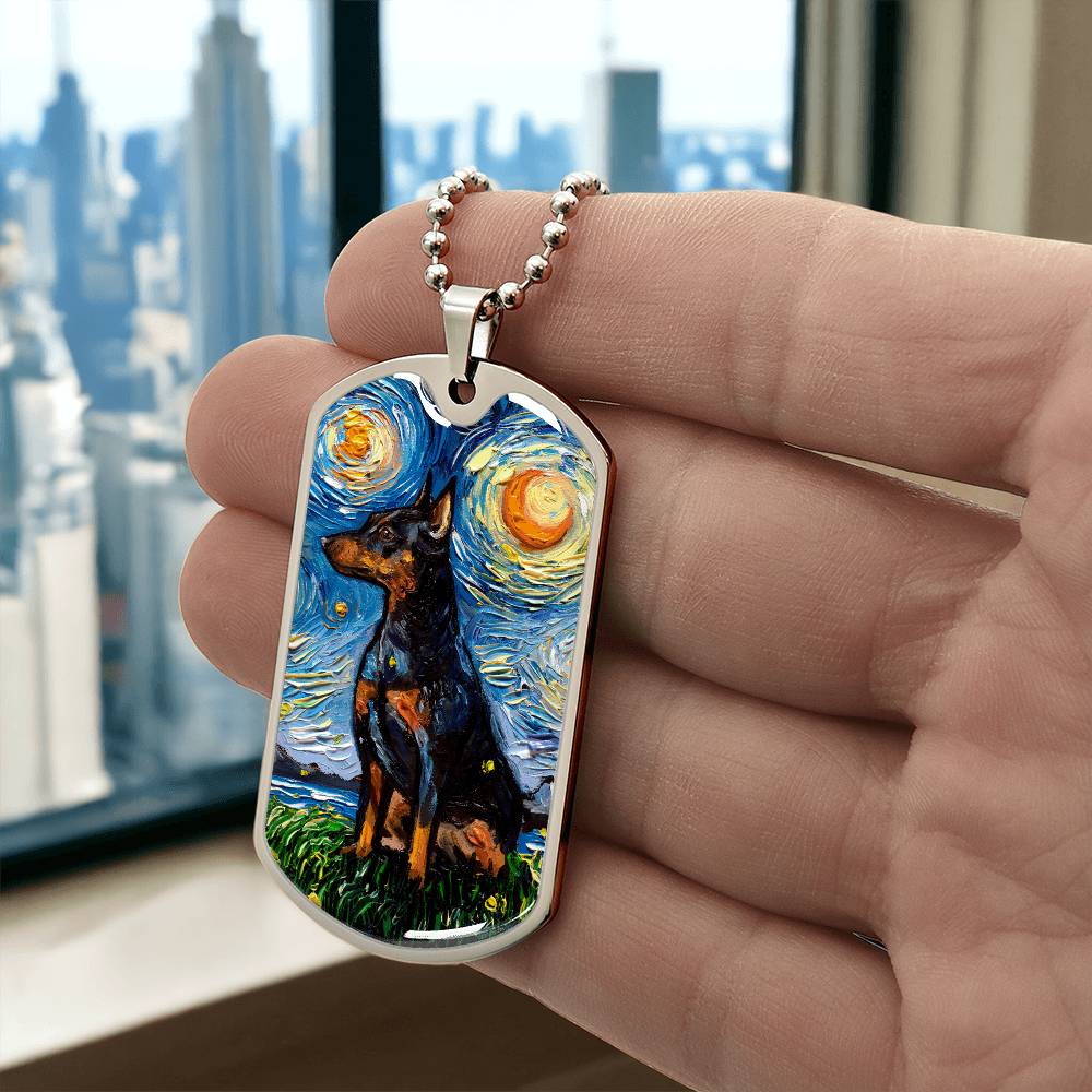 Miniature Pinscher Starry Night Dog Tag Necklace
