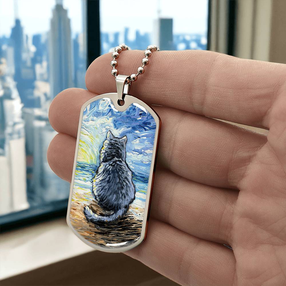 Beach Days - Nebelung Cat Dog Tag Keychain