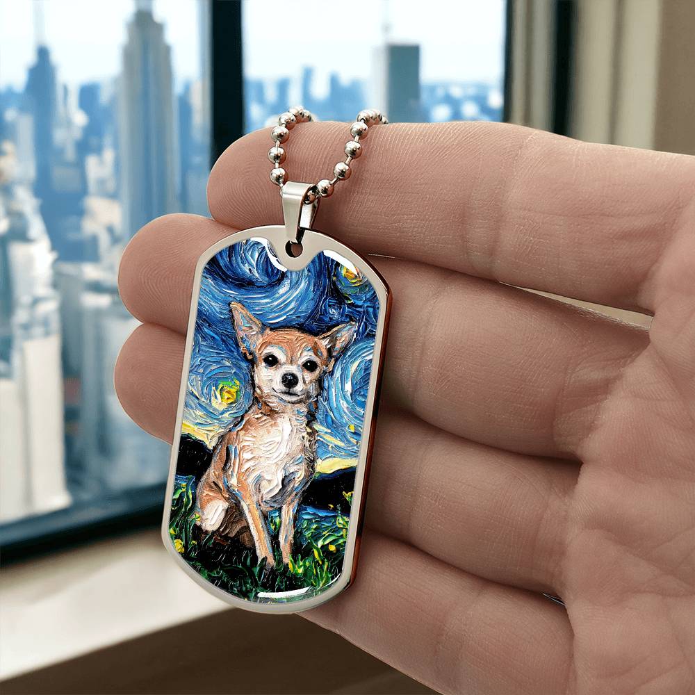 Chihuahua Starry Night Dog Tag Necklace