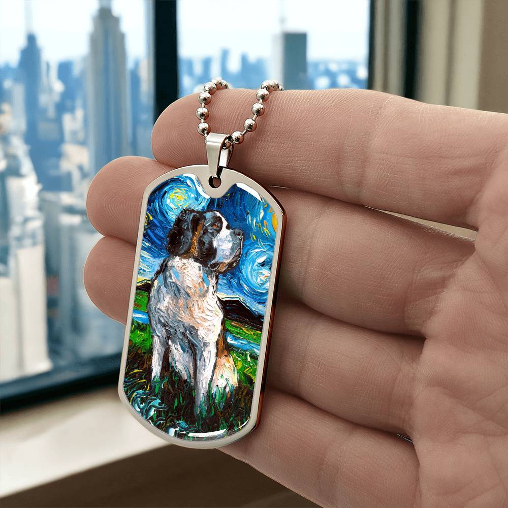 Saint Bernard Starry Night Dog Tag Necklace