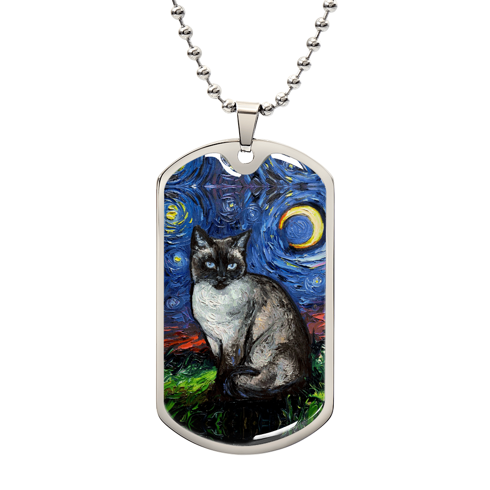 Siamese Cat Starry Night Dog Tag Necklace