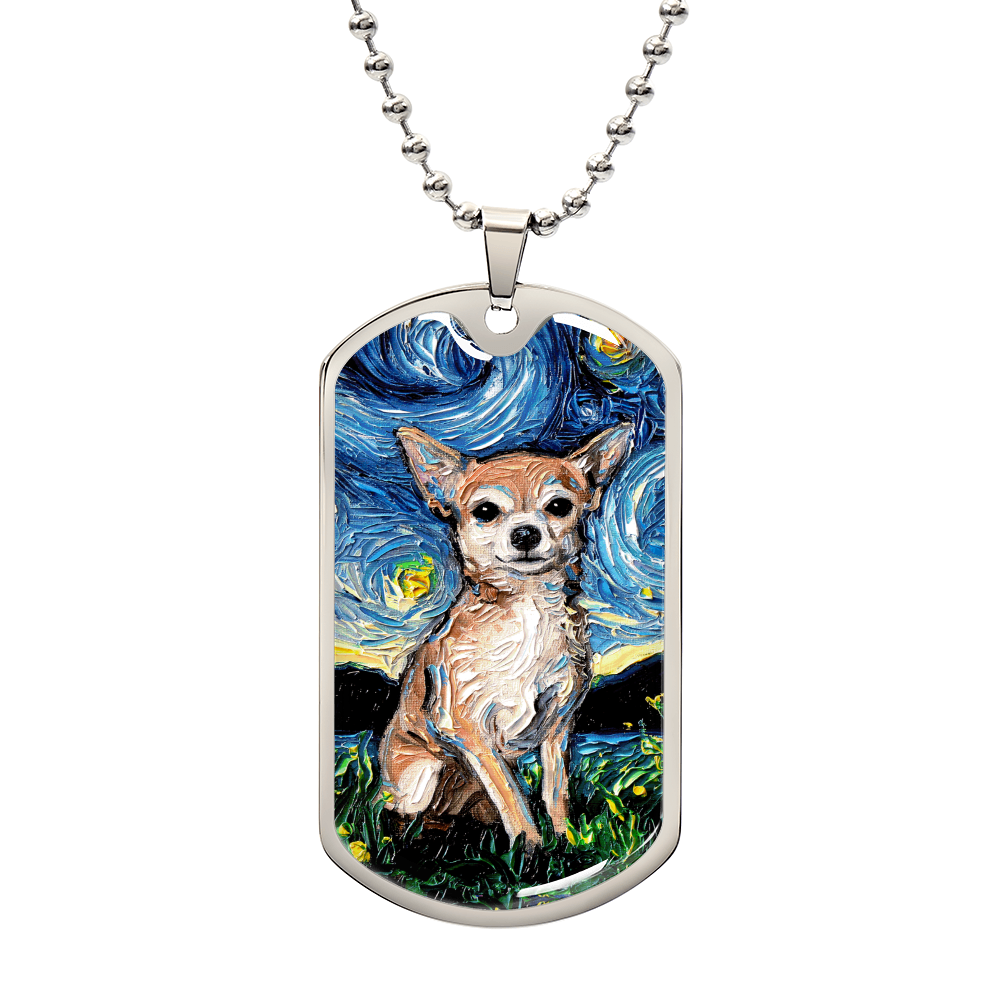 Chihuahua Starry Night Dog Tag Necklace
