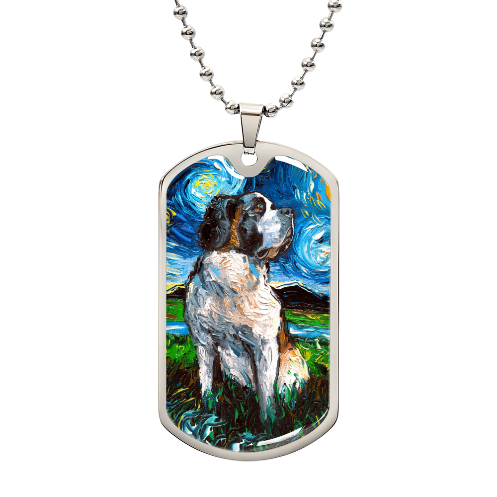 Saint Bernard Starry Night Dog Tag Necklace