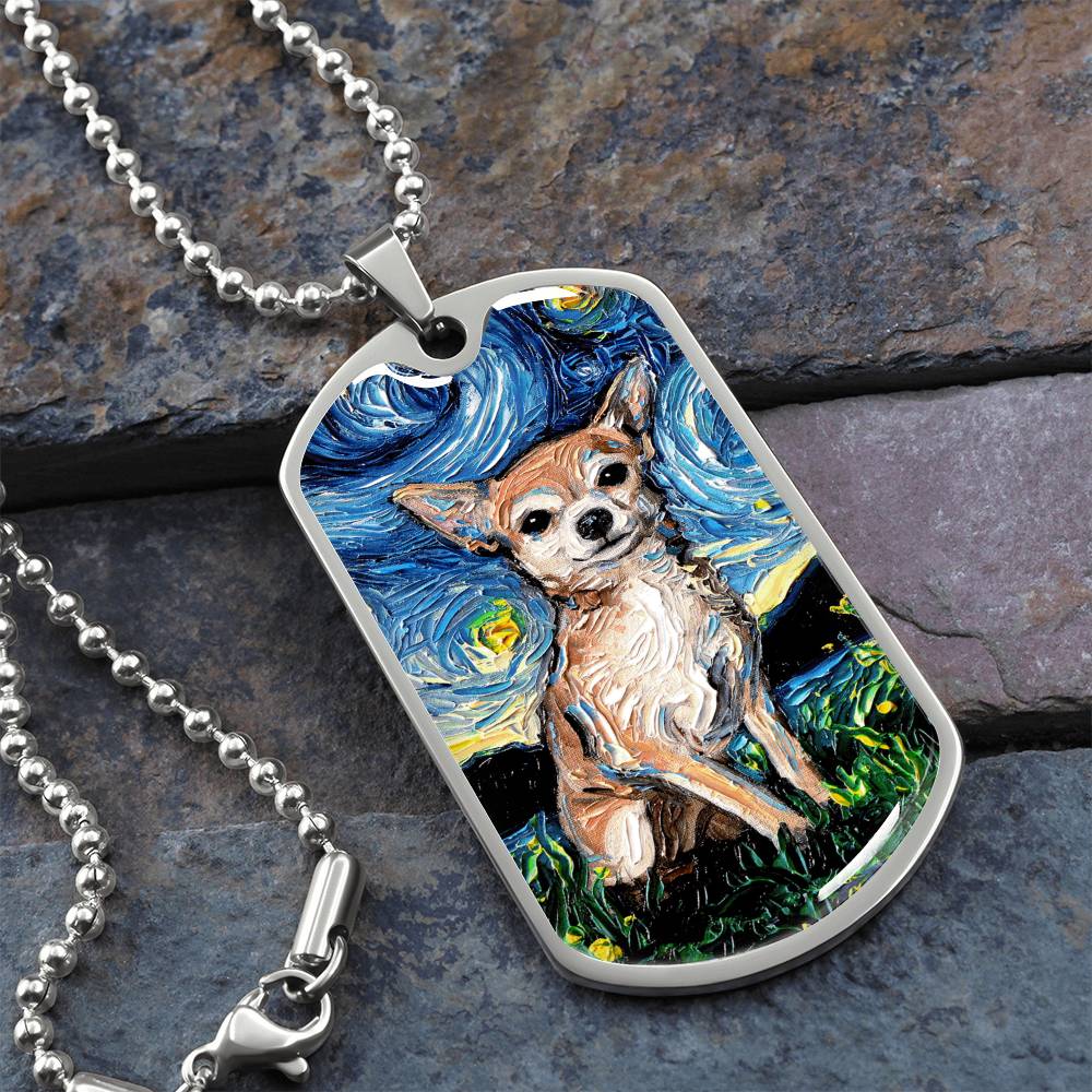 Chihuahua Starry Night Dog Tag Necklace