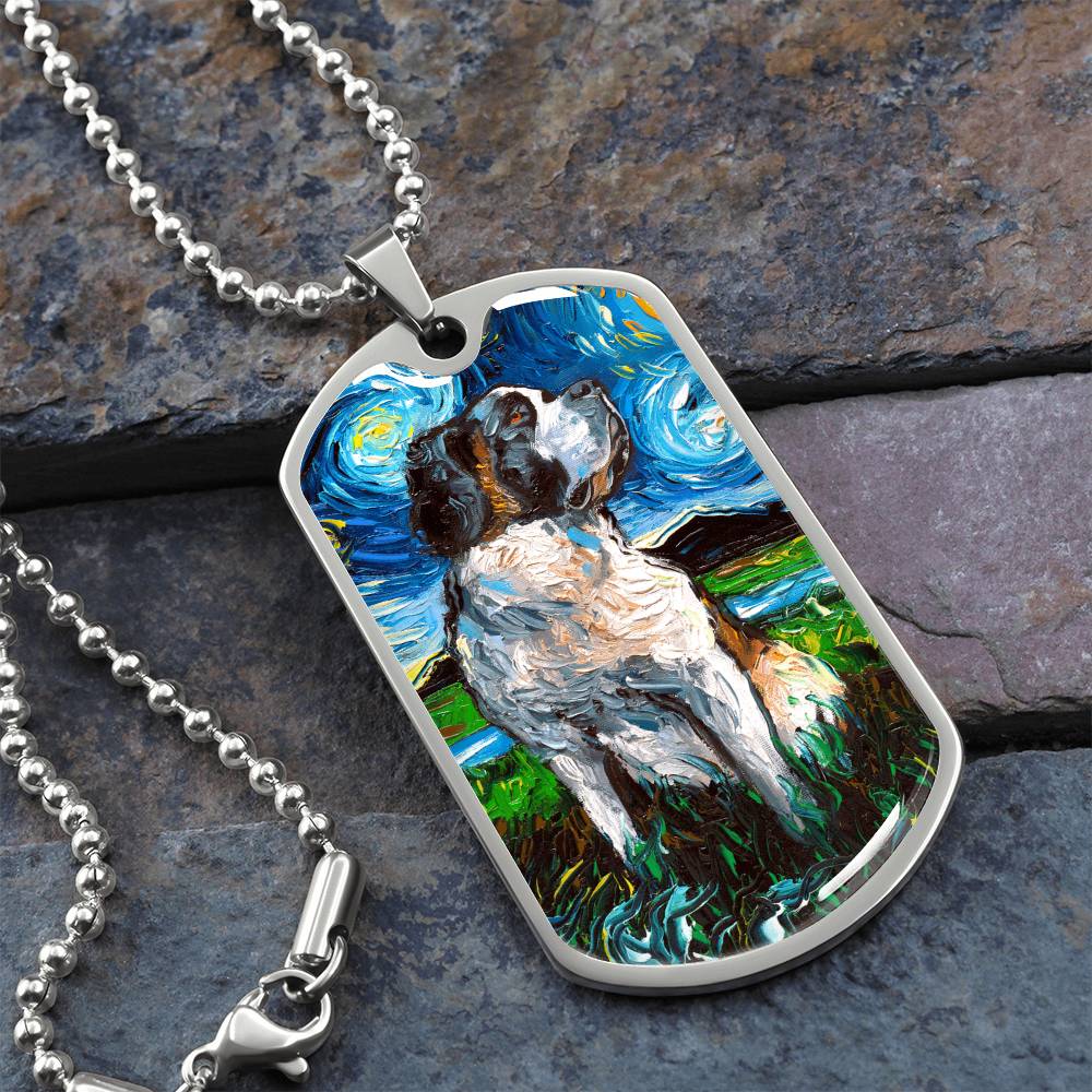 Saint Bernard Starry Night Dog Tag Necklace