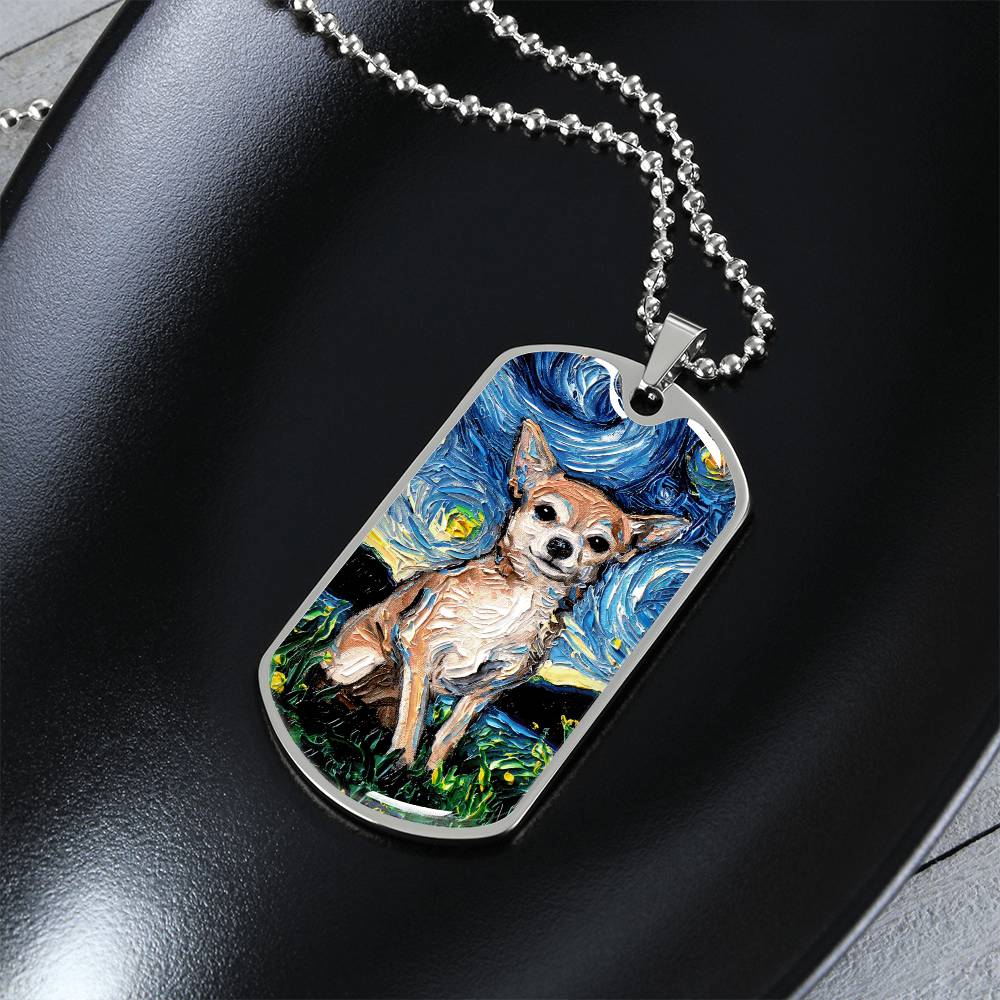 Chihuahua Starry Night Dog Tag Necklace