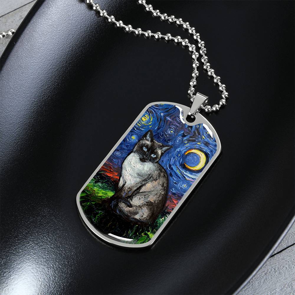 Siamese Cat Starry Night Dog Tag Necklace