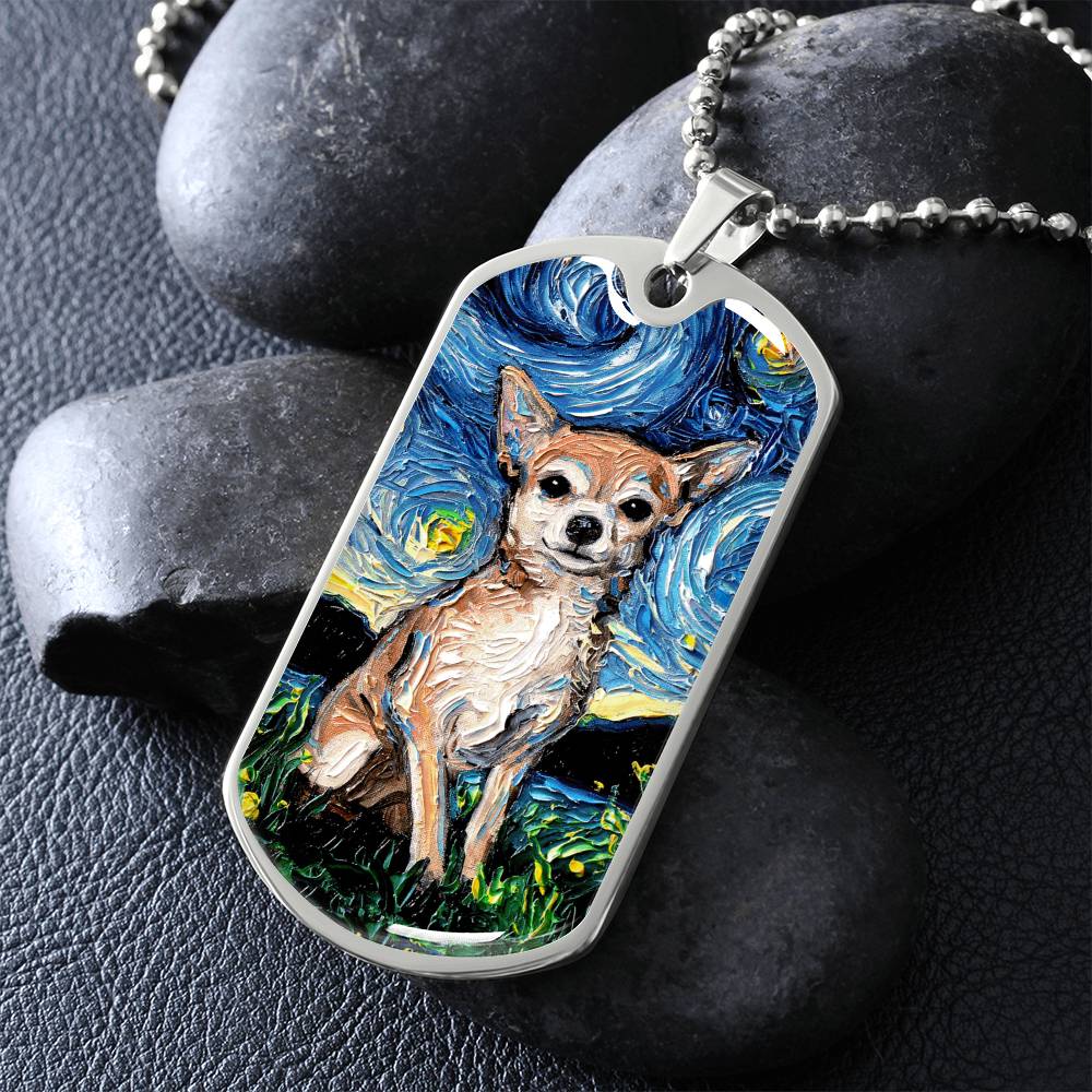 Chihuahua Starry Night Dog Tag Necklace