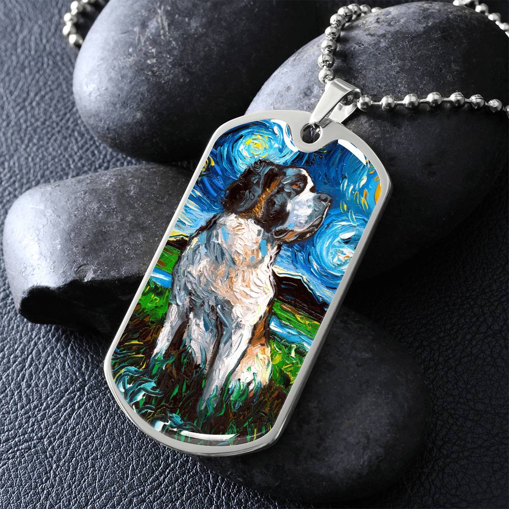 Saint Bernard Starry Night Dog Tag Necklace