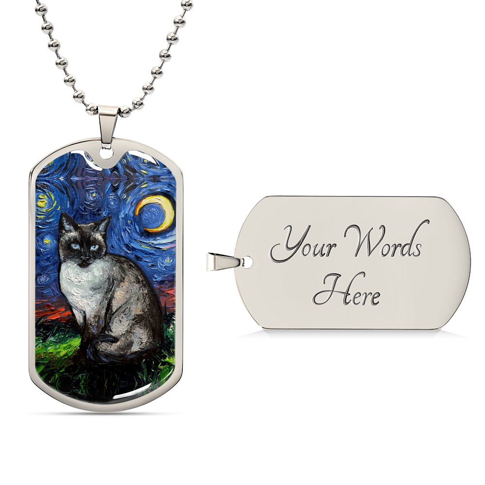 Siamese Cat Starry Night Dog Tag Necklace