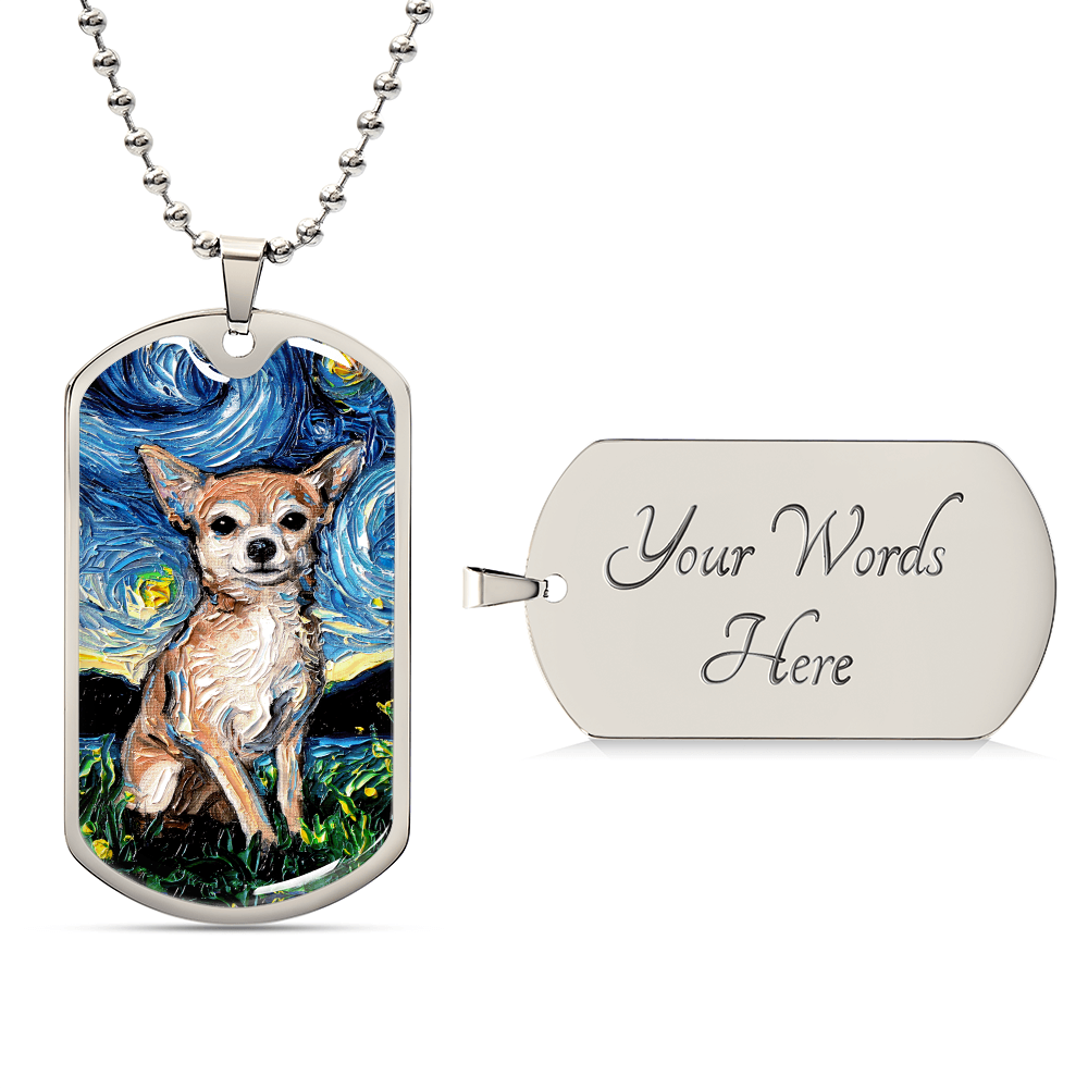 Chihuahua Starry Night Dog Tag Necklace