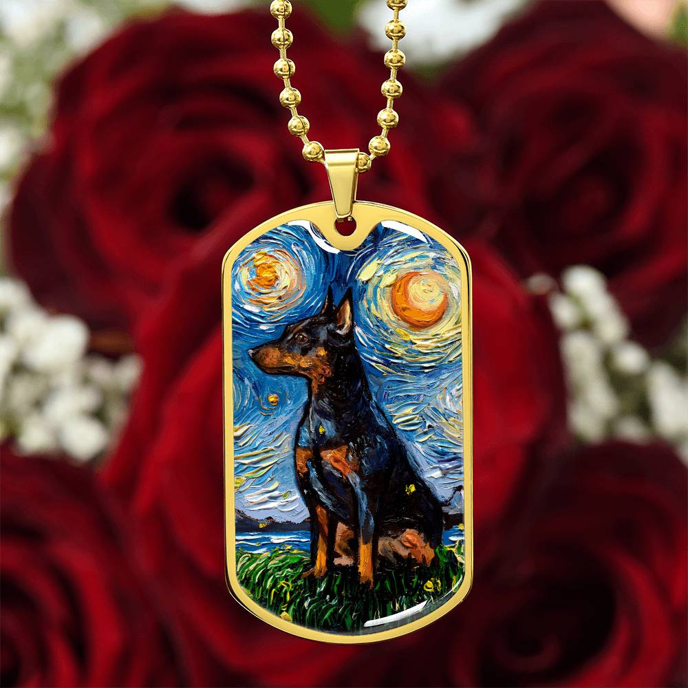 Miniature Pinscher Starry Night Dog Tag Necklace