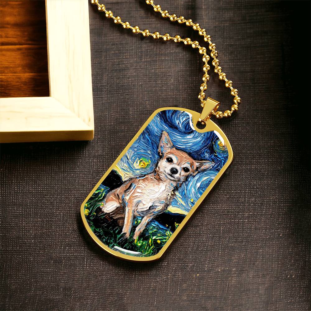 Chihuahua Starry Night Dog Tag Necklace