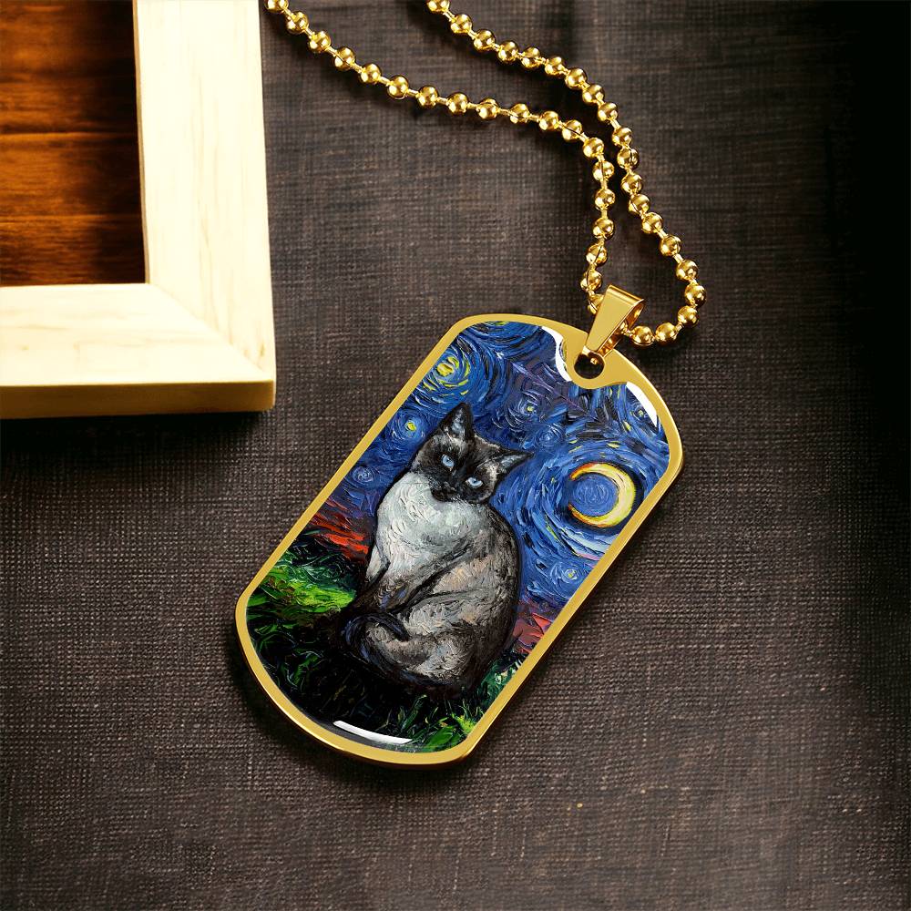 Siamese Cat Starry Night Dog Tag Necklace