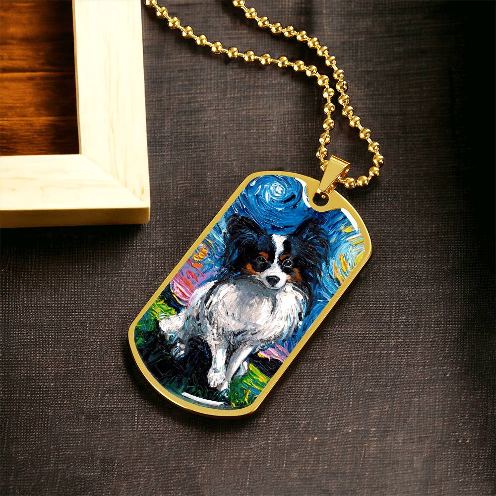 Papillon Starry Night Dog Tag Necklace