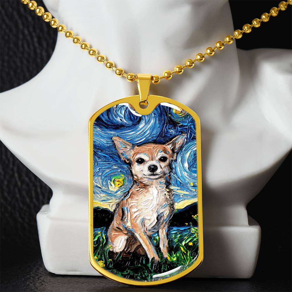 Chihuahua Starry Night Dog Tag Necklace