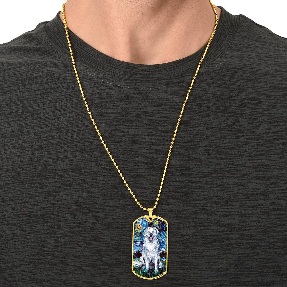 Great Pyrenees Starry Night Dog Tag Necklace