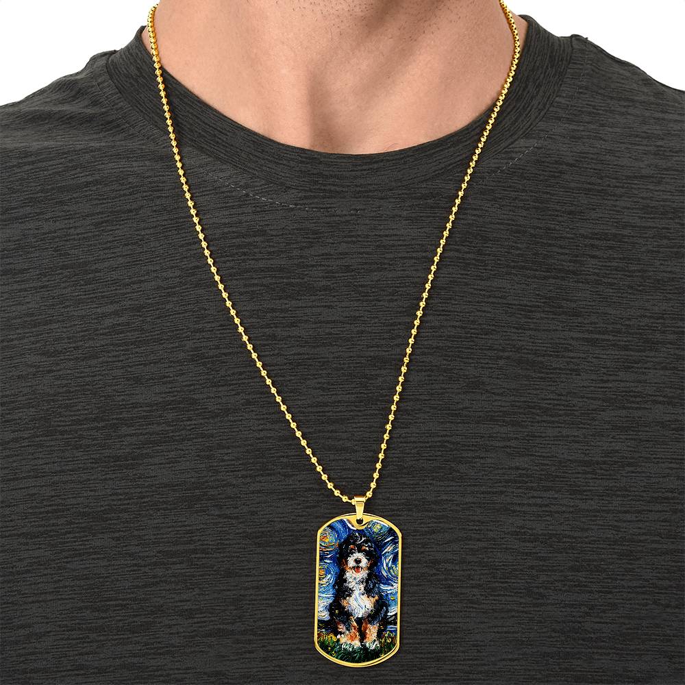 Bernedoodle Starry Night Dog Tag Necklace