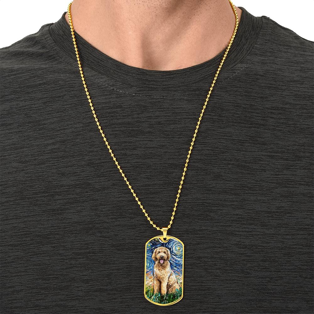 Goldendoodle Starry Night Dog Tag Necklace