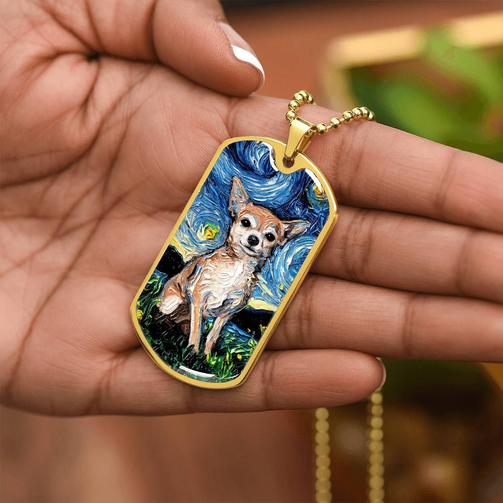 Chihuahua Starry Night Dog Tag Necklace