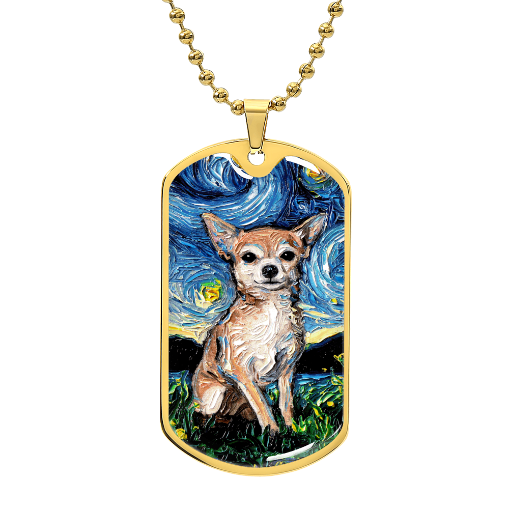 Chihuahua Starry Night Dog Tag Necklace