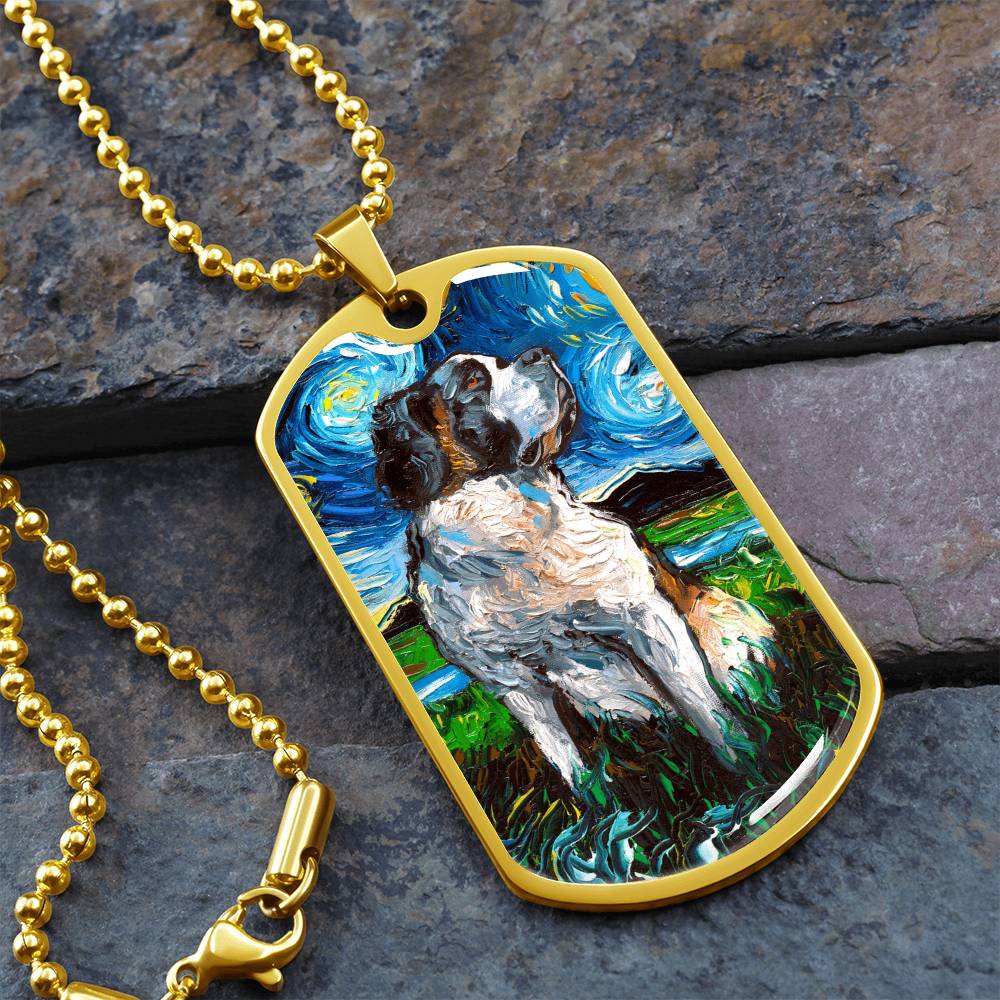 Saint Bernard Starry Night Dog Tag Necklace