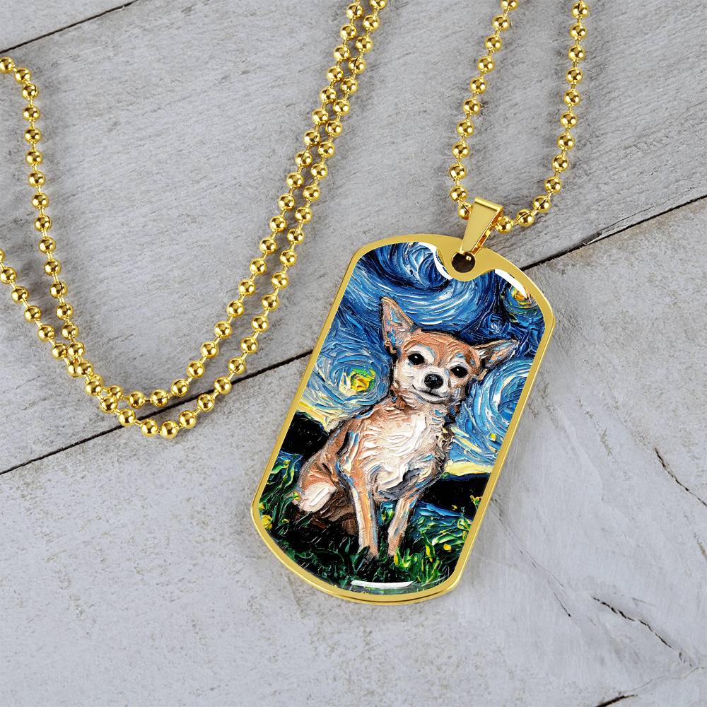 Chihuahua Starry Night Dog Tag Necklace