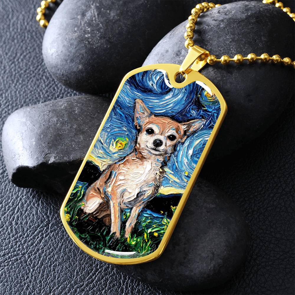 Chihuahua Starry Night Dog Tag Necklace