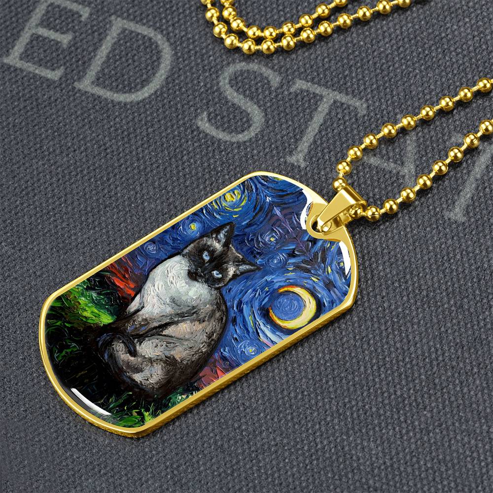 Siamese Cat Starry Night Dog Tag Necklace