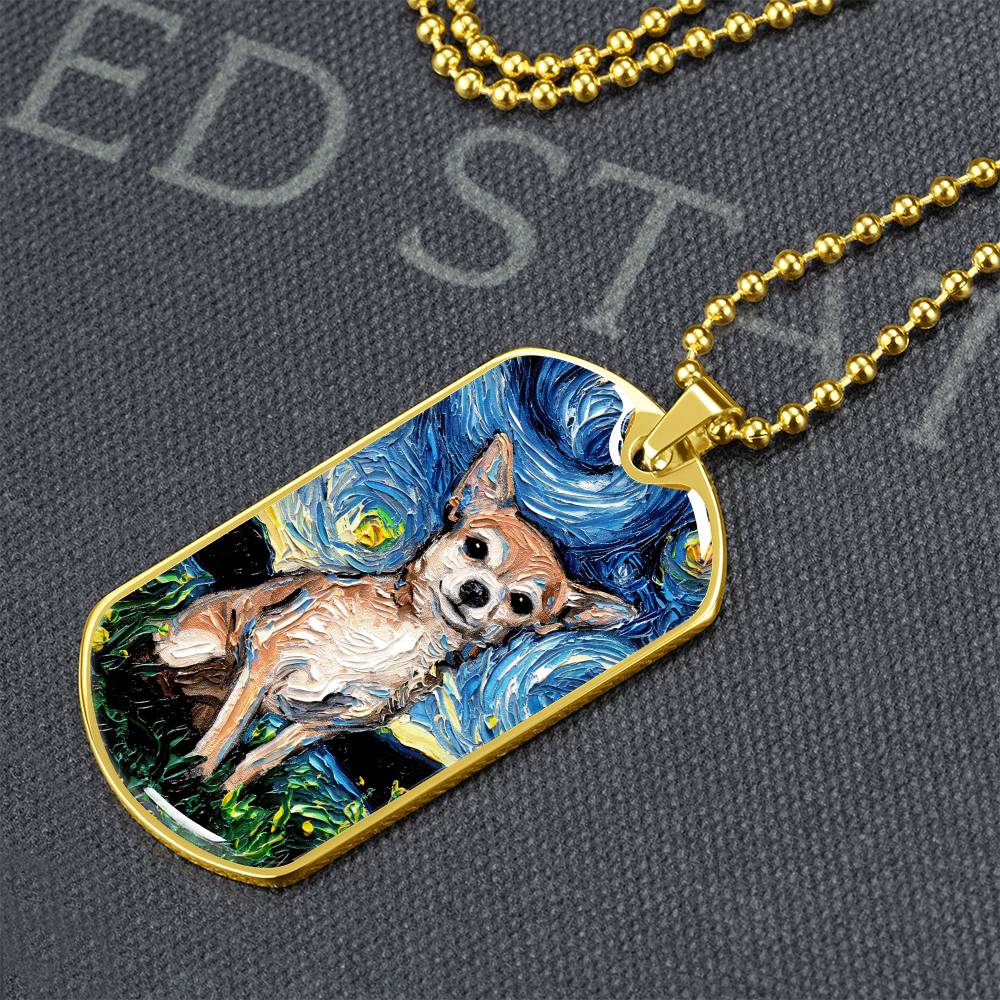 Chihuahua Starry Night Dog Tag Necklace