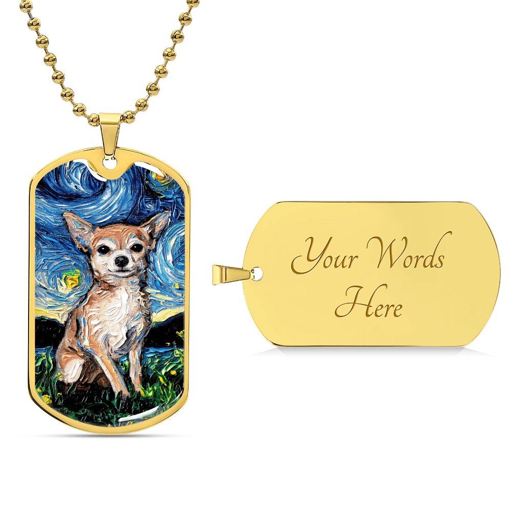 Chihuahua Starry Night Dog Tag Necklace