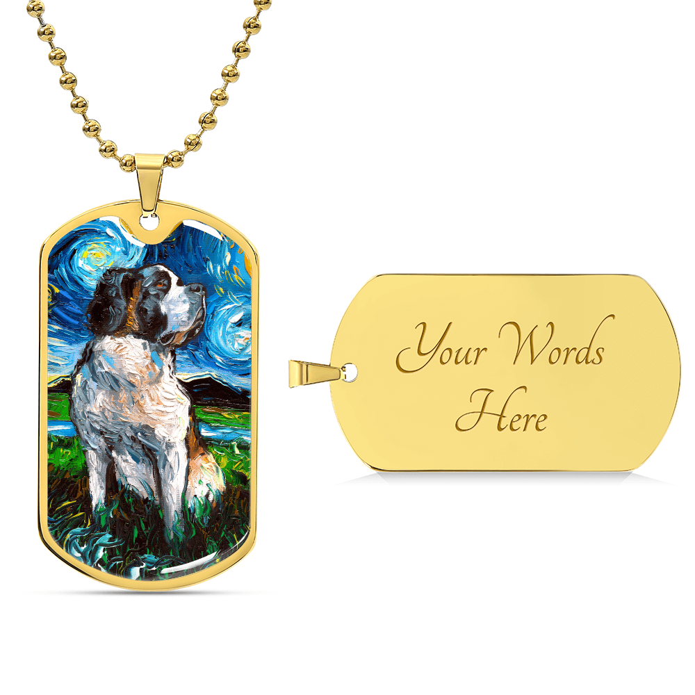 Saint Bernard Starry Night Dog Tag Necklace