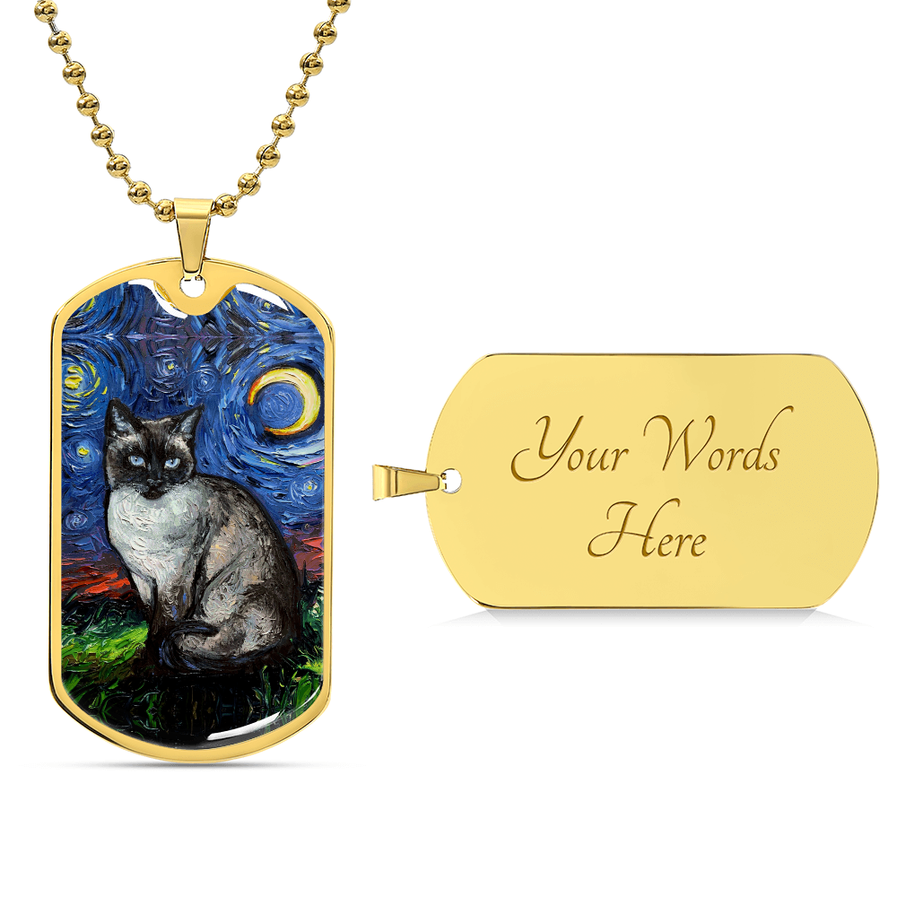 Siamese Cat Starry Night Dog Tag Necklace